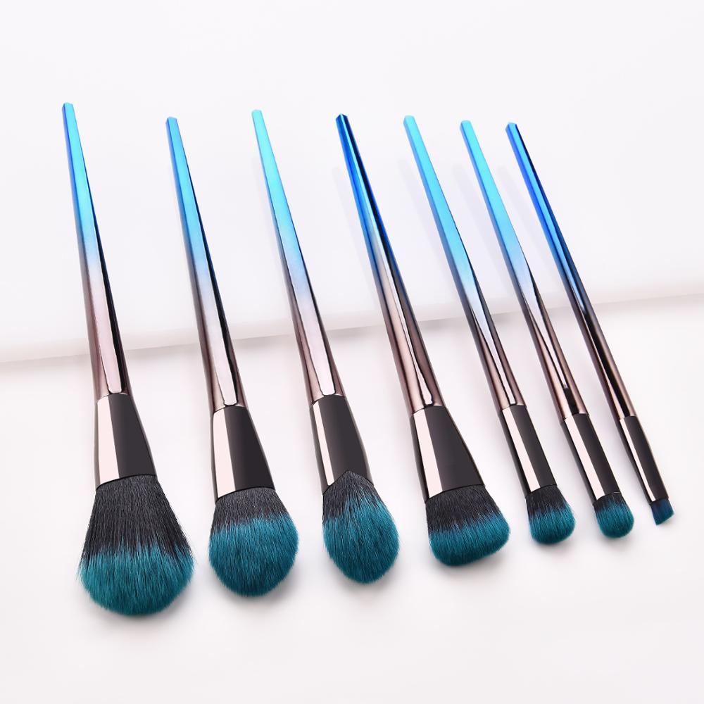 High quality 7 blue black gradient makeup brush synthetic foundation concealer eye shadow makeup brush set